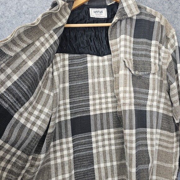 Flannel Plaid Shirt Jacket Womens L XL Black Tan Zip Shacket Cabin 90s KRAZY KAT - Picture 3 of 11